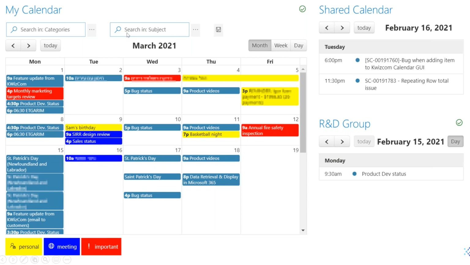 Aggregated Calendar for SharePoint Online & Microsoft Teams KWIZ