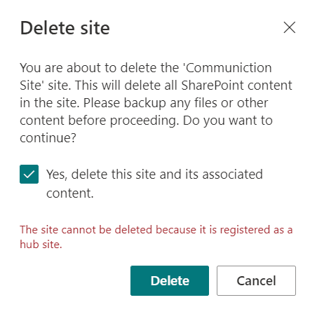 delete a hub site